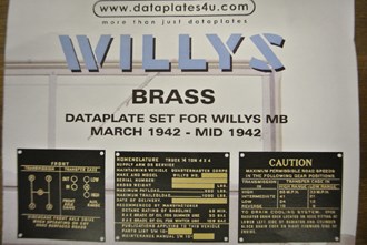 DATAPLATE SET FOR WILLYS MB MARCH 1942 - MID 1942