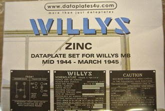 DATAPLATE SET FOR WILLYS MB MID 1944 - MARCH 1945