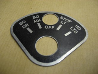 DATA PLATE FOR WILLYS MB ROTARY LIGHT SWITCH