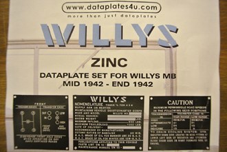 DATAPLATE SETT WILLYS MB MID 1942 - END 1942