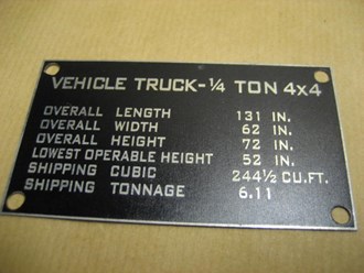 SHIPPING PLATE WILLYS MB